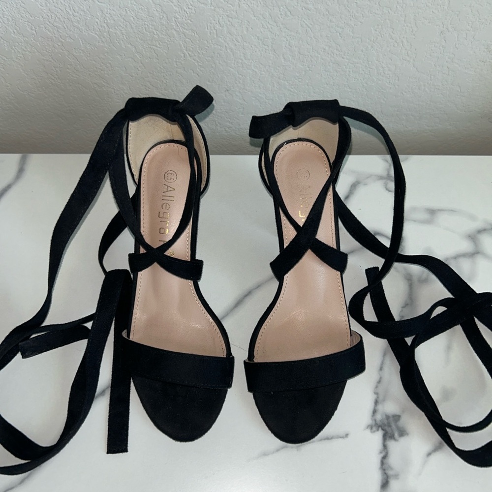 Allegra K Black Lace-Up Heels